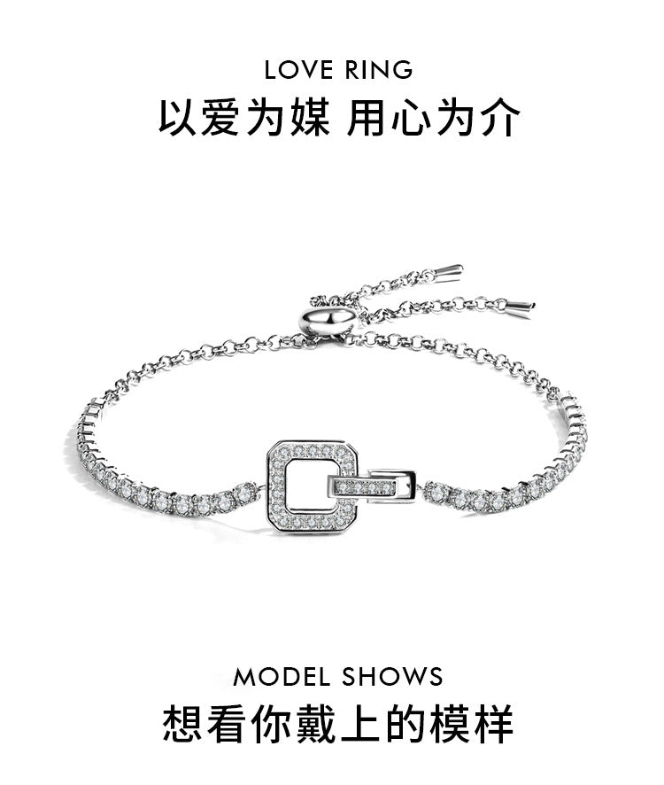 New Hot Selling Square Buckle Moissanite Bracelet for Women925Pure Silver Light Luxury Elegant Women's Style TikTok Kuaishou Live Wholesale