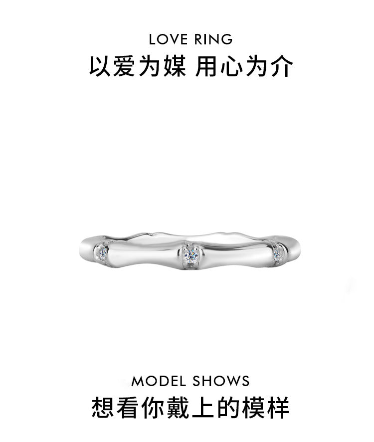 S925Pure Silver French Light Luxury Bamboo Knot Moissanite Ring Simple Fashion Couple Wedding Moissanite Diamond Couple Rings Wholesale