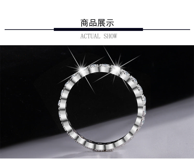 Cross-Border New Products S925Sterling Silver Starry Sky Full Moissanite Full Diamond Ring for Women Korean and Japanese Style Versatile Double Stackable Women's Ring