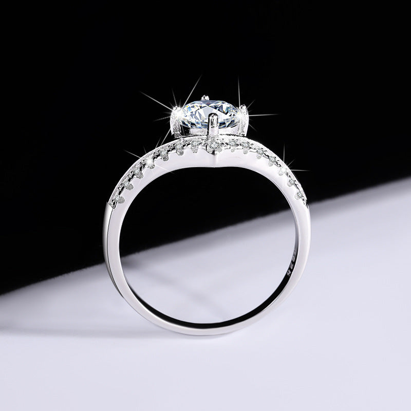 Sterling Silver Platinum Plated Moissanite Passable Diamond Pen Moissanite Crown Genuine Diamond Ring Simulated Diamond Proposal Wedding Ring