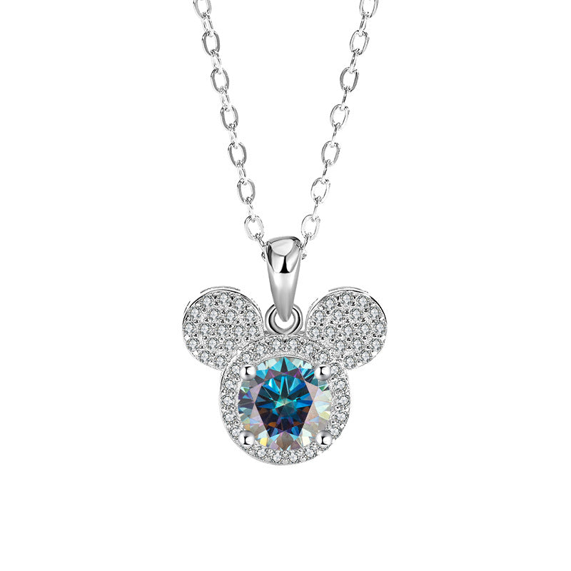 s925Sterling Silver Mickey Pendant1Clamoissanite Necklace for Women Fashionable Diamond Ring Luxury Round Pendant for Women