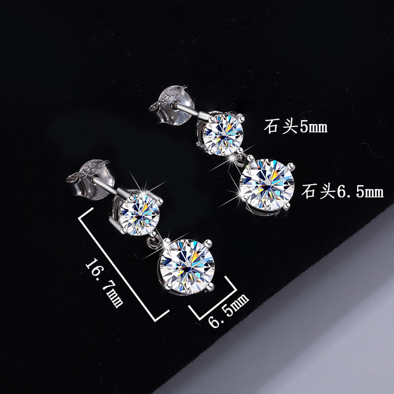 Best seller in europe and america S925Sterling Silver Moissanite Tassel Four-Prong Earrings Korean Style Full Diamond Moissanite Earrings Factory Wholesale