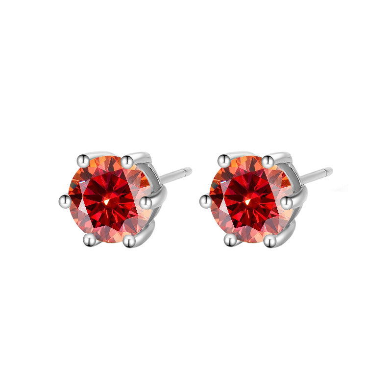 s925Genuine Moissanite Six-Prong Earrings1Carat Temperament Simple Moissanite Gift Earrings Live Streaming Source