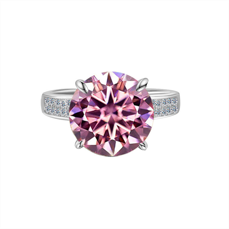 Amazon Hot Sale S925Silver Korean Version Four-Claw Moissanite Women's Ring Double Row with Diamond Pigeon Egg Ring Factory Direct Sale