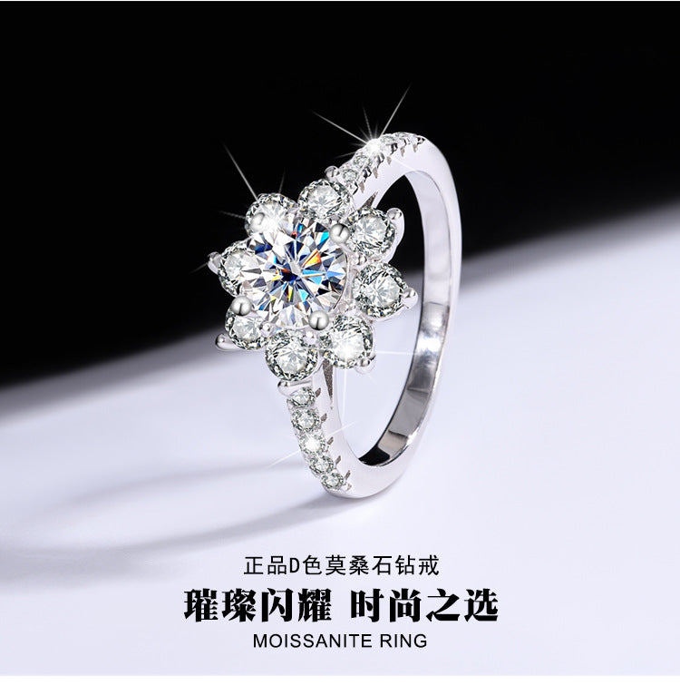 Sterling Silver925Moissanite Ring for Women Silver Ring Flower Diamond Ring TikTok Live Genuine Diamond Source Dropshipping