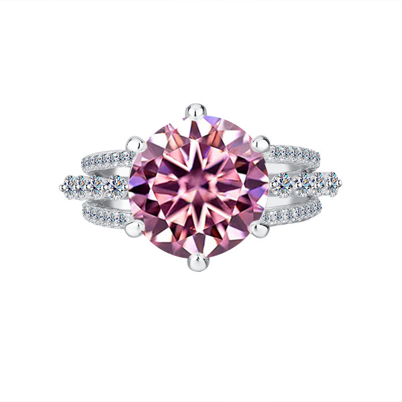 Amazon hot S925Silver Moissanite Three Lives Three Worlds Classic Six-Prong Moissanite Ring Women's Set Ring Wholesale