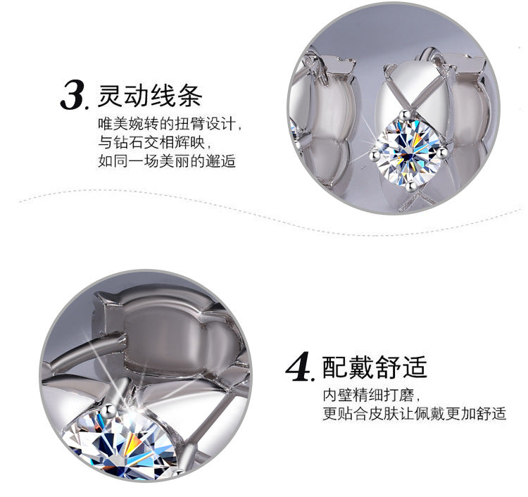 S925Sterling Silver Moissanite Diamond Pattern Small Chanel Style Earrings Fashion High-end Moissanite Diamond Jewelry Four-prong Stud Earrings Wholesale