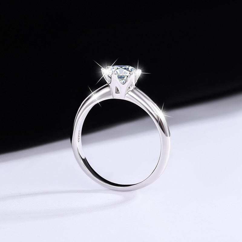 S925Sterling Silver Ring T Six-Prong Moissanite Ring for Women Classic Six-Prong Crown Proposal Ring Wholesale