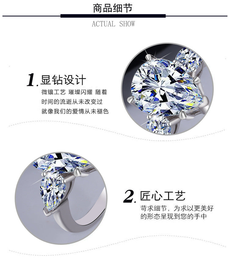 Best seller in europe and america S925Silver Moissanite Water Drop Pear-Shaped Ring with Luxurious Irregular Cut Diamonds 4Wholesale Women's Carat Rings