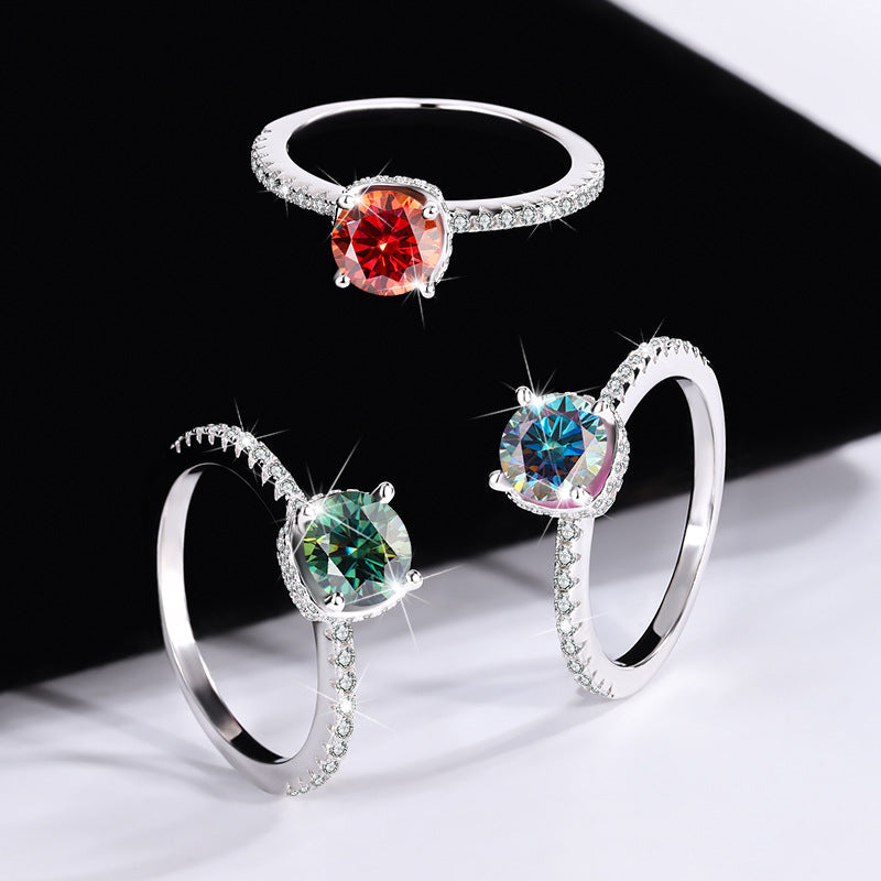 s925Sterling Silver Sunset Color Moissanite Ring for Women, TikTok Popular Fashion Wedding Ring, Live Wholesale