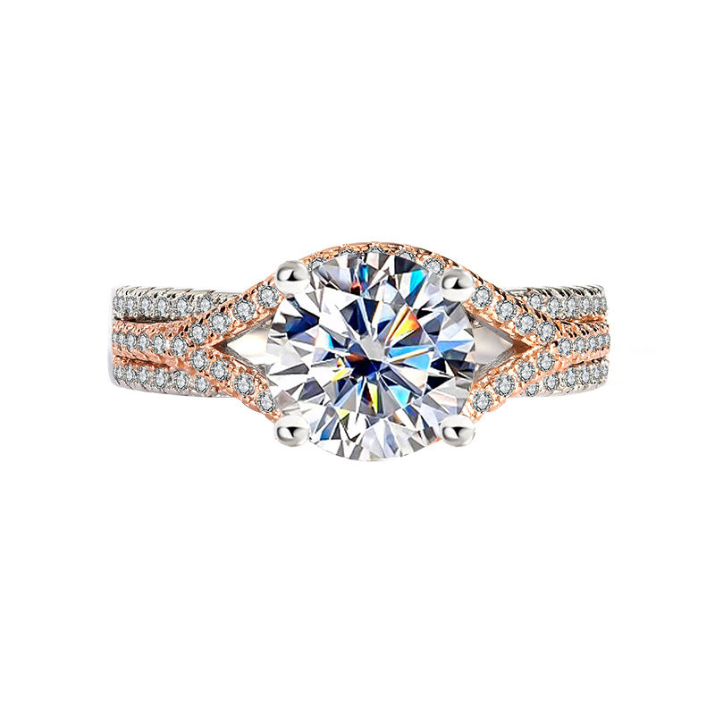 Moissanite Ring for Women Silver Ring Split Gold Exaggerated Two Colors ins Jiezi TikTok Live Moissanite Source