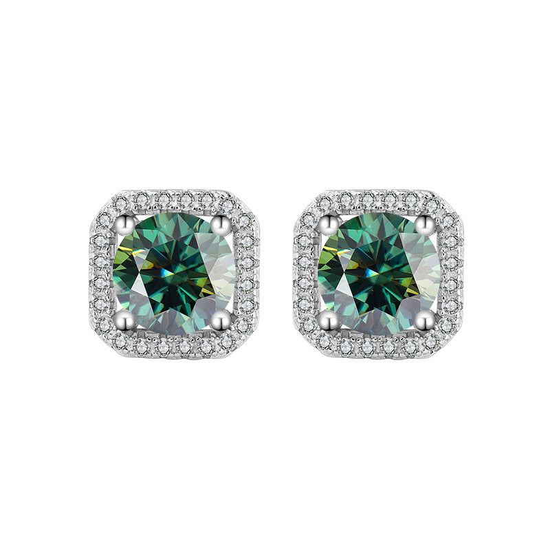 s925Pure Silver Genuine Moissanite Square Stud Earrings for Women Elegant Simple Moissanite Gift Earrings Live Streaming Source