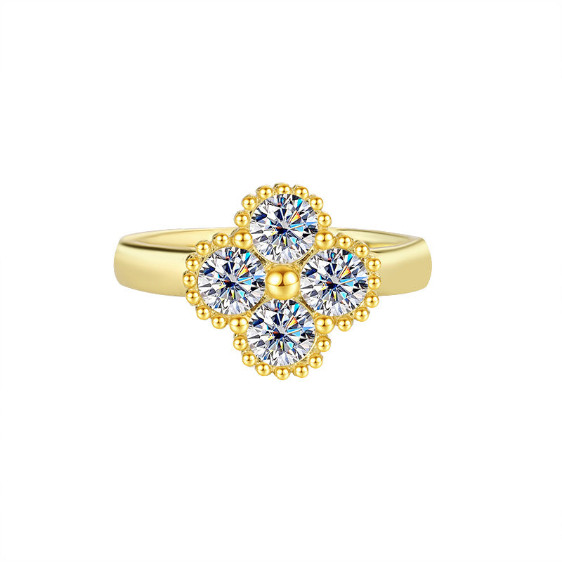 Exclusively for Europe and America S925Sterling Silver Moissanite Four-Leaf Clover Ring Full Diamond Moissanite High-End Women's Ring Factory Wholesale