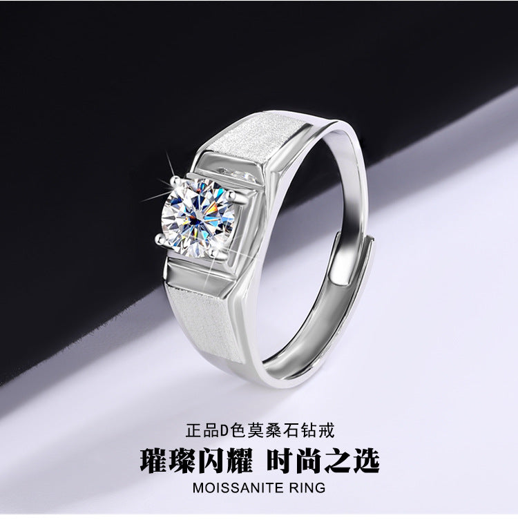 Cross-border hot selling S925Sterling Silver Moissanite Couple Rings Adjustable Open Proposal Wedding Rings Factory Wholesale