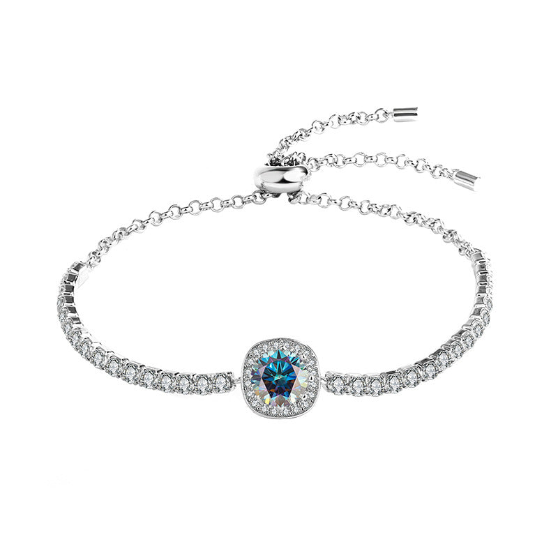 S925Silver Moissanite Bracelet Real Diamond Moissanite Square Bag Simple Women's Style TikTok Kuaishou Live Streaming Factory Direct Sale