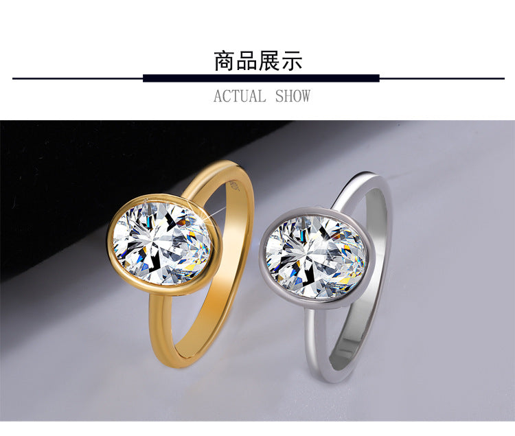 Europe and America S925Silver plating18k Gold Classic Oval2Carat Egg Shape Moissanite Simple High-end Women's Ring Wholesale