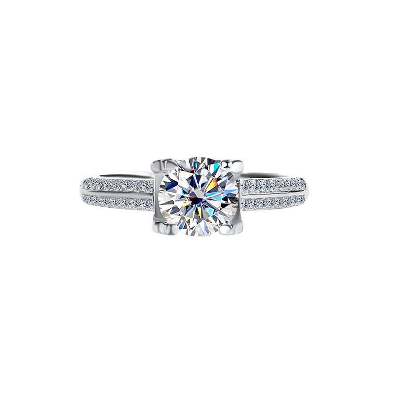 Cross-Border Genuine Four-Claw Double Row Bull Head Style Ring for Women, Pure Silver Moissanite Simulated Diamond Couple Ring, Wedding Ring for Women