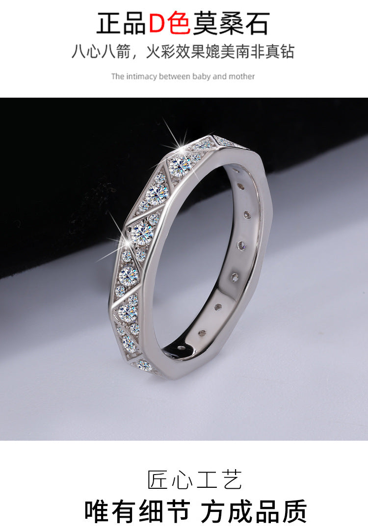 Cross-border hot selling S925Silver and You Companion Couple Rings Moissanite Full Inlay Row Rings Diamond-Shaped Rings Source Factory
