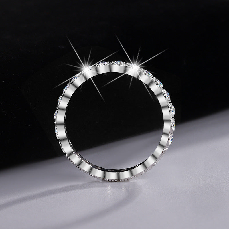 Cross-Border New Products S925Sterling Silver Starry Sky Full Moissanite Full Diamond Ring for Women Korean and Japanese Style Versatile Double Stackable Women's Ring