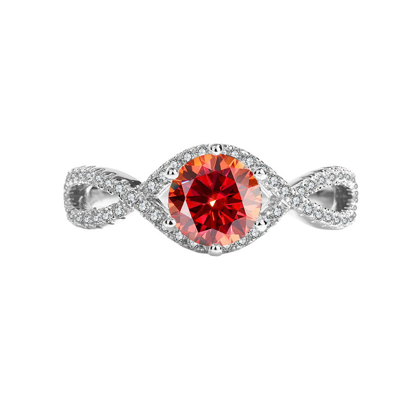Factory Direct Sale Pure Silver Ring for Women with Moissanite Twist Arm Halo Diamond Ring One Carat Adjustable Women's Live Streaming Source Exquisite