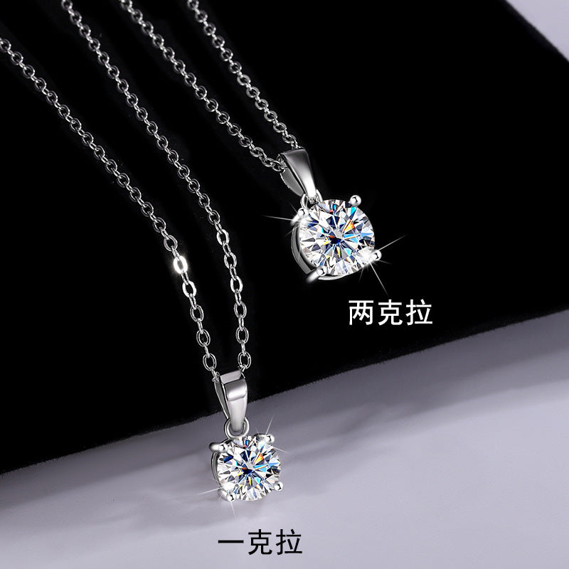 Exclusive for cross-border S925Silver Four-Claw Necklace Moissanite Diamond Pendant Simple Luxury Versatile Collarbone Chain Factory Wholesale
