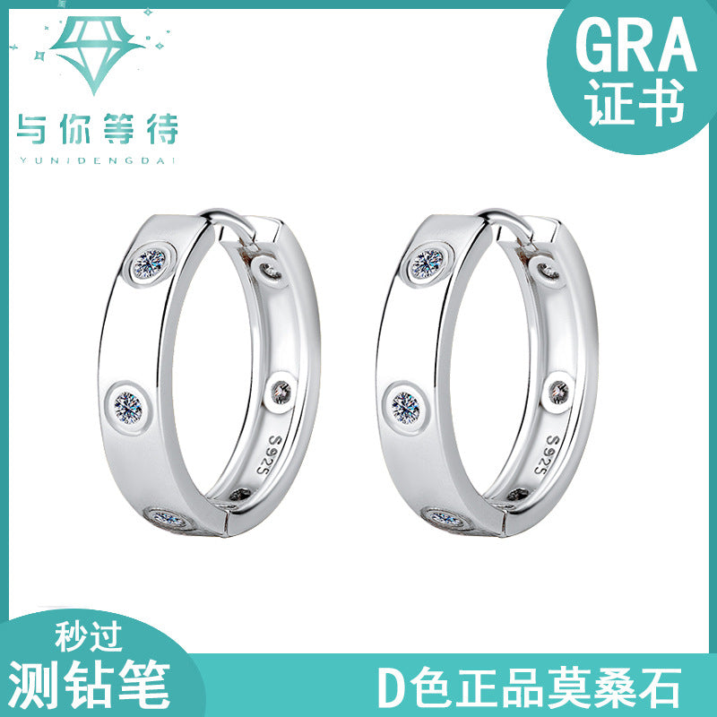 Cross-border hot selling S925Silver Moissanite Simple6Fashion High-End Women's Earrings Full Diamond Moissanite Ear Jewelry Wholesale