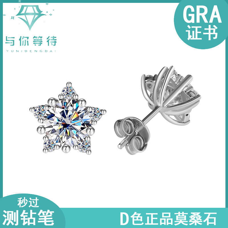 S925Sterling Silver Five-Pointed Star Moissanite Earrings High-End Fashion Versatile Sweet Moissanite Earrings for Women Cross-Border Source