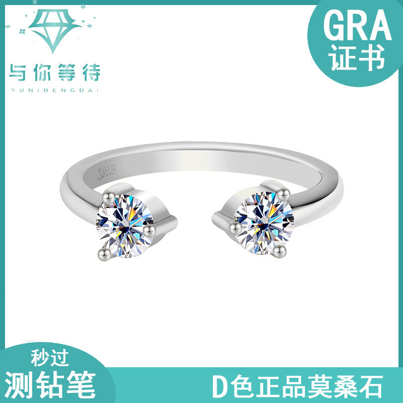 Cross-border hot selling S925Sterling Silver Couple Companion Rings Moissanite Diamond Set Rings Stackable Women's Rings Factory Wholesale