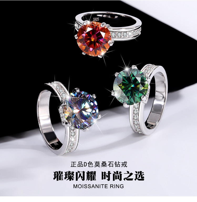 Cross-Border S925Silver Color Moissanite High Crown Queen Female Ring White Gold Diamond Simulation Proposal Wedding Diamond Ring