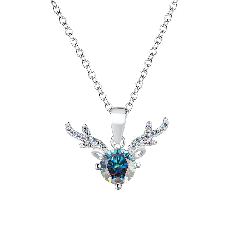 Cross-border Factory Wholesale S925Sterling Silver Moissanite Necklace with Deer Antler Pendant Fashionable High-end Versatile