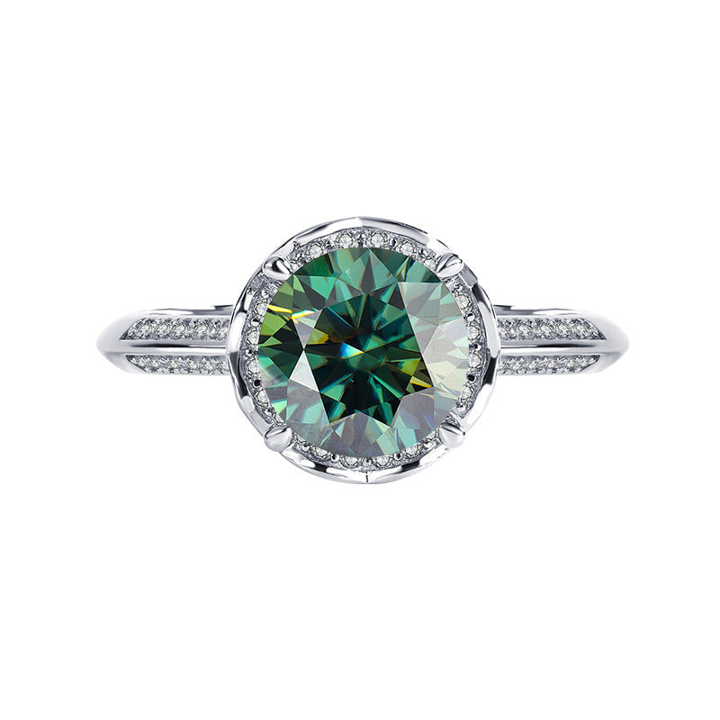 Exclusive for cross-border S925Silver Rose Fountain Colorful Moissanite Ring for Women Pure Silver Platinum Diamond Imitation Diamond Wholesale