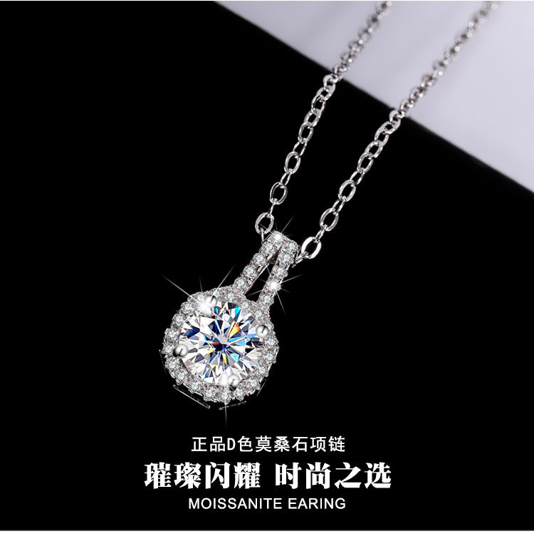 s925Sterling Silver1Clamoissanite Pendant Necklace Silver Pendant Women's Style T Home Square Diamond Pendant Jewelry Live Wholesale