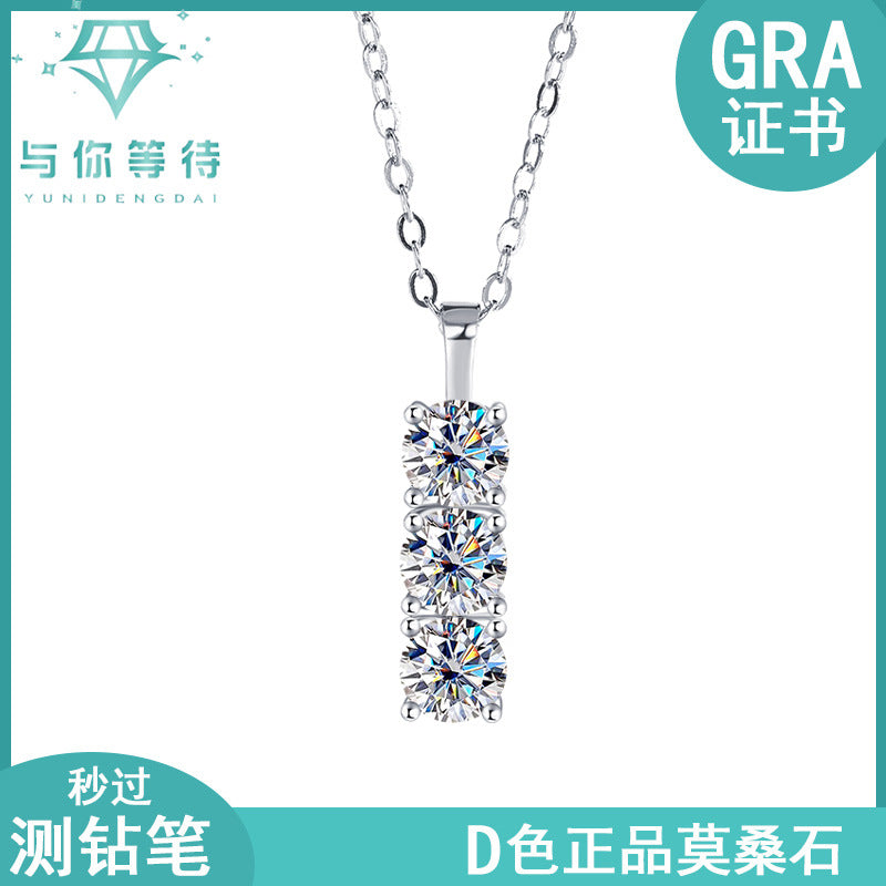 S925Silver D Moissanite Full Diamond Necklace for Women, Light Luxury Simple Korean Style Collarbone Chain1.5Cz diamond wholesale