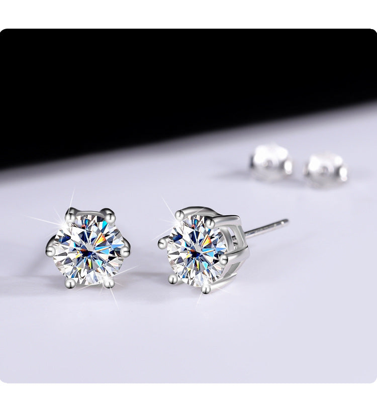 s925Genuine Moissanite Six-Prong Earrings1Carat Temperament Simple Moissanite Gift Earrings Live Streaming Source