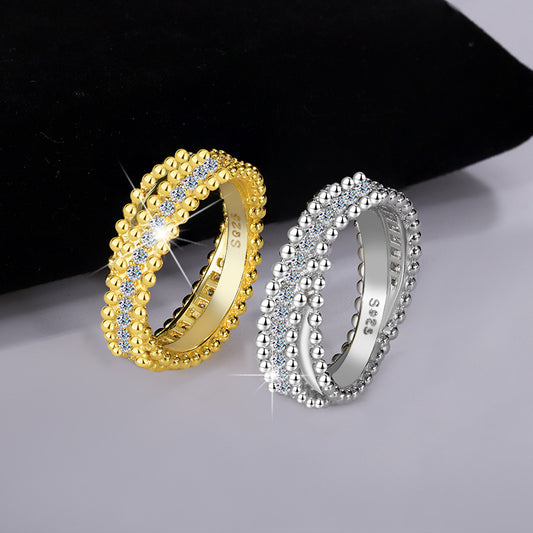 Cross-Border S925Sterling Silver Kaleidoscope Bead Edge Twist Arm Cross Full Diamond Moissanite Ring for Women Starry Sky Versatile Band Ring