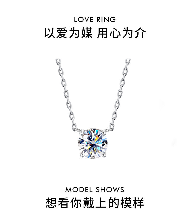 S925Sterling Silver Moissanite Classic Four-Prong Necklace for Women Plated PT 950Moissanite Light Luxury Collarbone Chain Live Streaming Hot Item