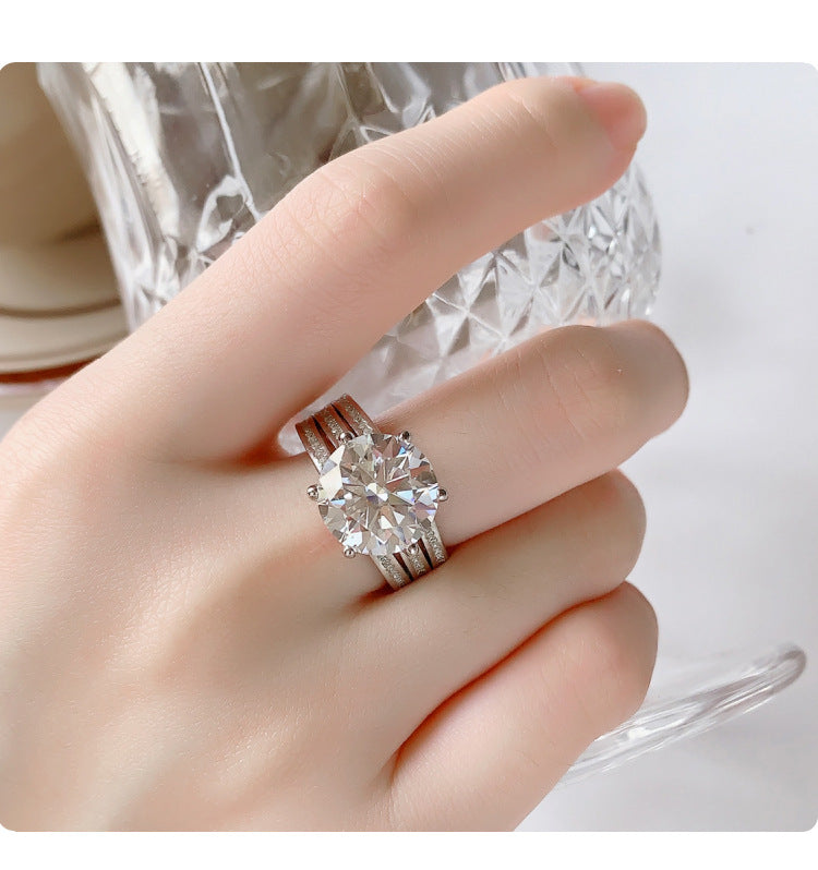 Cross-border European and American Luxury Pigeon Egg S925Silver Crescent Moon Eye Moissanite Ring High-end Ultra Sparkling Women's Ring Wholesale