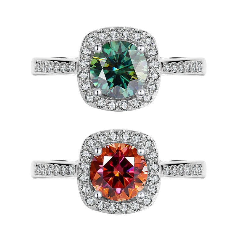 S925Sterling Silver Colorful Moissanite Ring for Women Princess Cut Baguette Sterling Silver Diamond Imitation Proposal Engagement Wedding Diamond Ring