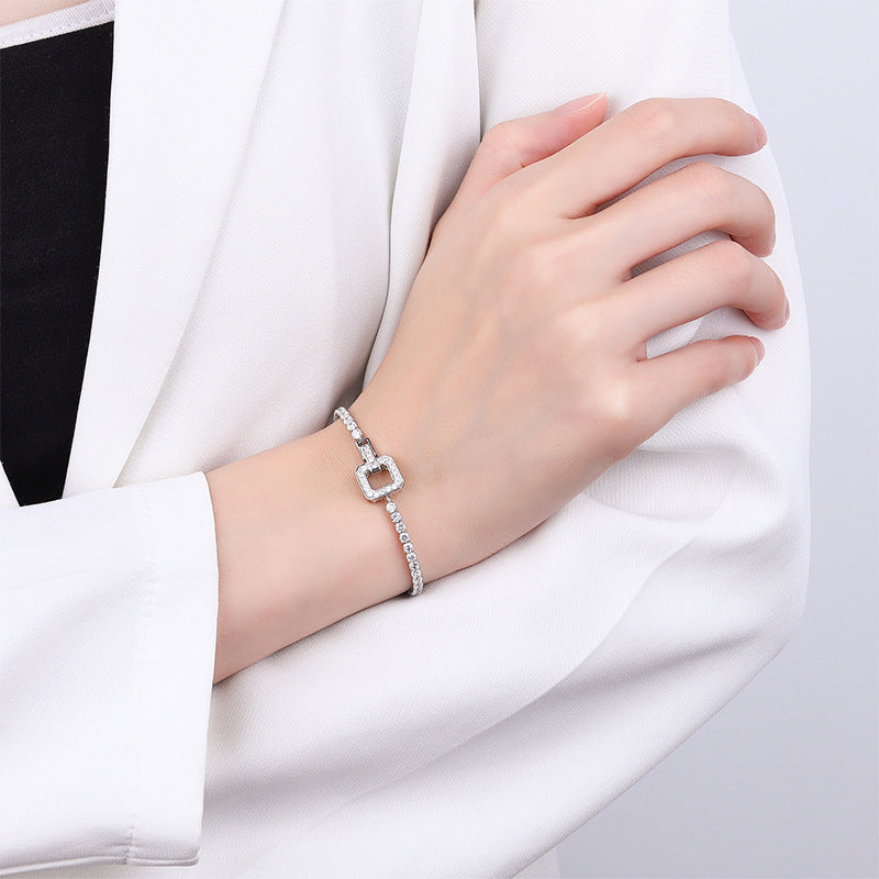 New Hot Selling Square Buckle Moissanite Bracelet for Women925Pure Silver Light Luxury Elegant Women's Style TikTok Kuaishou Live Wholesale