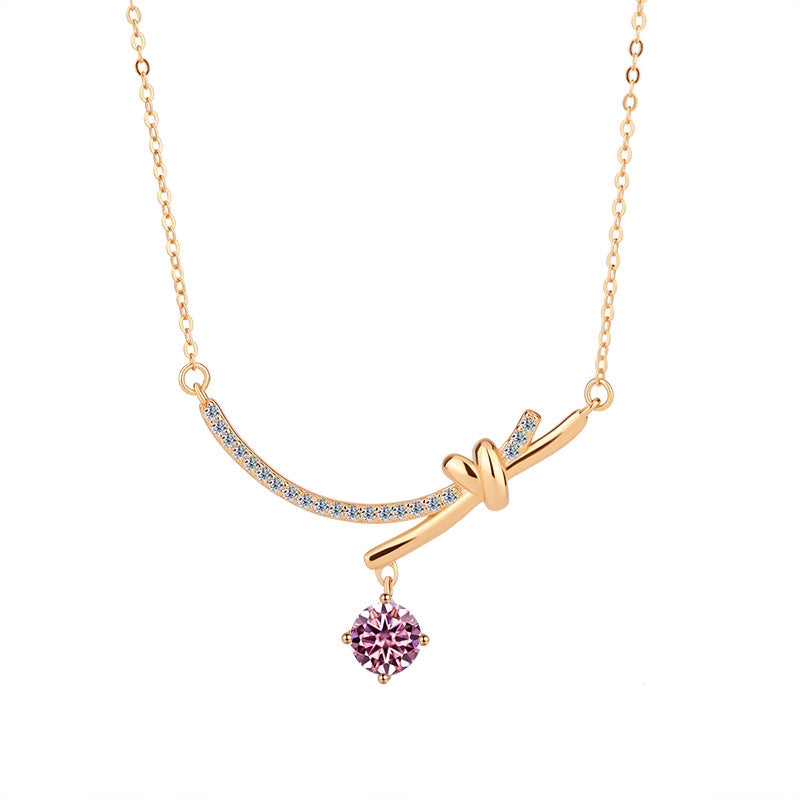 Amazon S925Silver Bowknot Smiley Moissanite Pendant Light Luxury High-end Feel Foreign Trade Collarbone Chain Factory Wholesale
