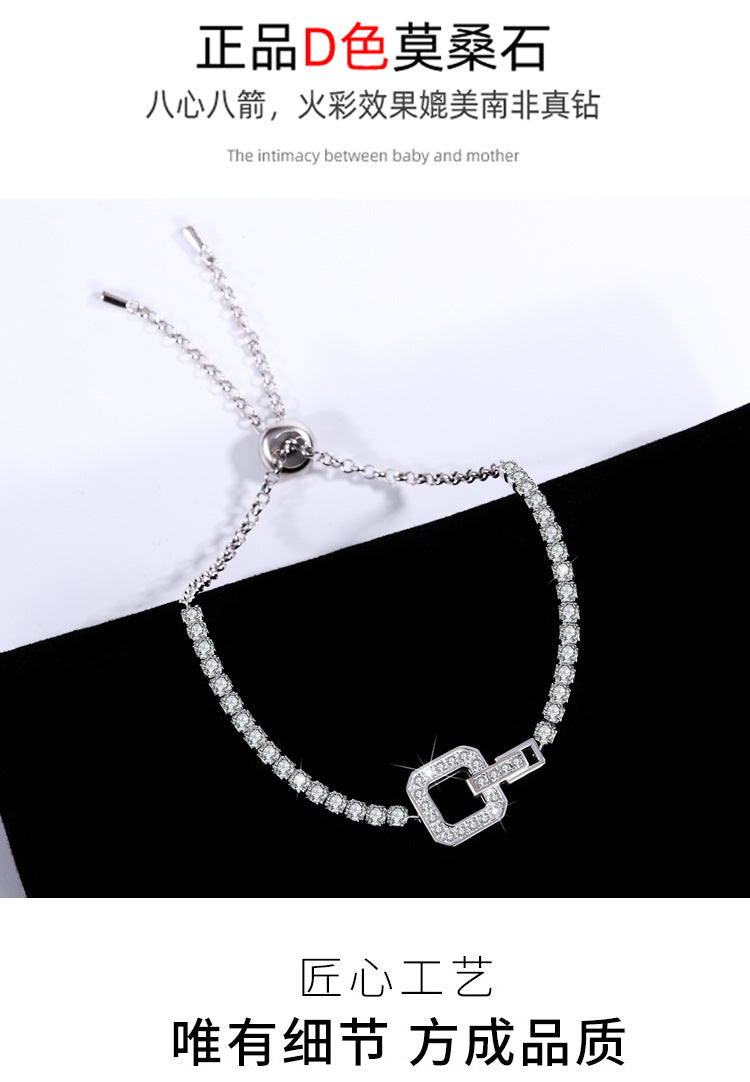 New Hot Selling Square Buckle Moissanite Bracelet for Women925Pure Silver Light Luxury Elegant Women's Style TikTok Kuaishou Live Wholesale