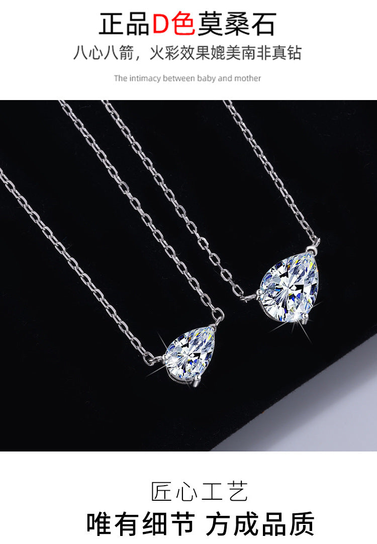 S925Sterling Silver Moissanite Water Drop Necklace Simple High-end Versatile Pear-shaped Pendant Women's Collarbone Chain Factory Wholesale