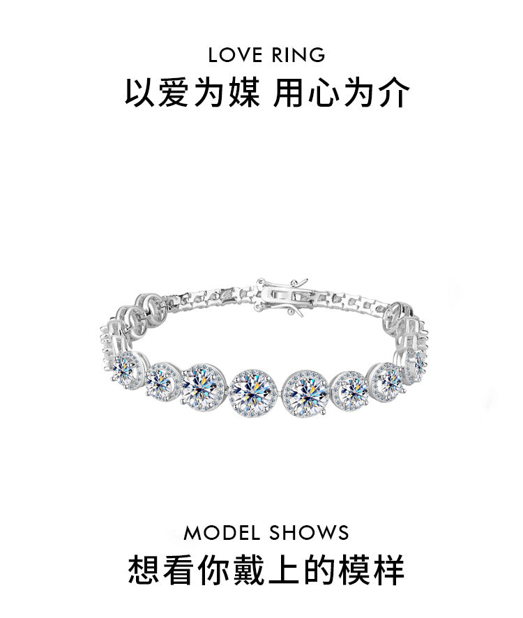 Cross-border hot selling S925Silver Round Bracelet for Women with Moissanite, Luxurious Heavy Craft Bracelet, Super Sparkling Jewelry, In Stock Wholesale