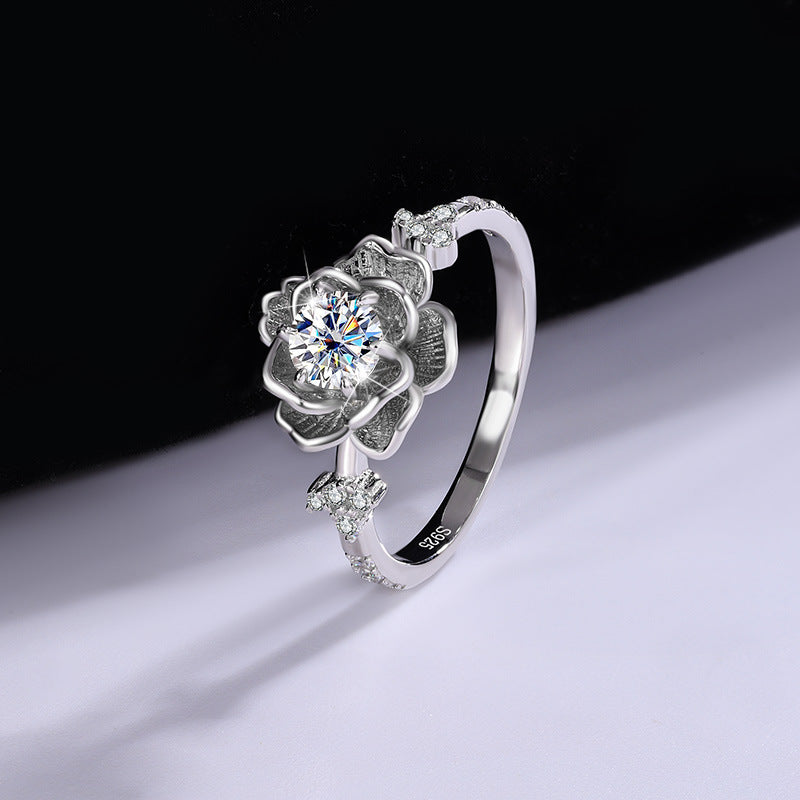 Exclusive for cross-border S925Sterling Silver D Moissanite Water Lily Ring for Women Hot Sale Classic Wedding Live Streaming Wholesale