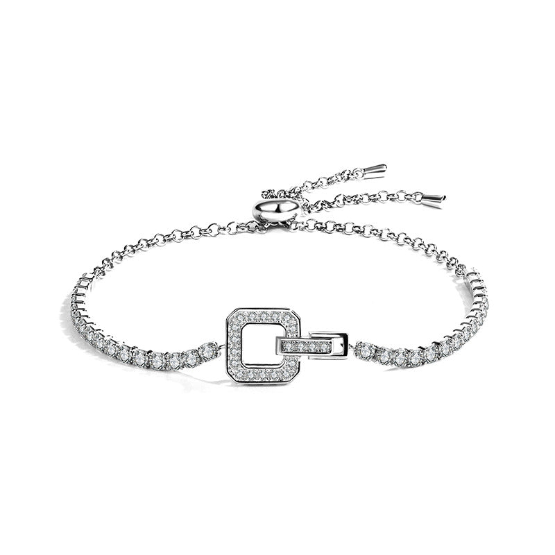 New Hot Selling Square Buckle Moissanite Bracelet for Women925Pure Silver Light Luxury Elegant Women's Style TikTok Kuaishou Live Wholesale
