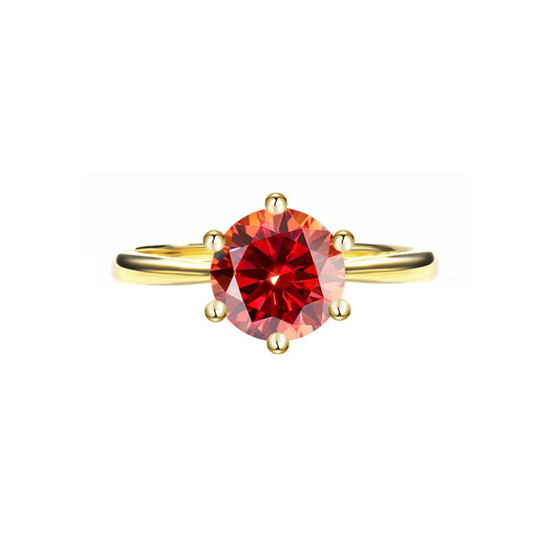 Cross-Border925Sterling Silver Plated Ring18K Golden Classic Six-Claw Moissanite Ring for Women Crown Proposal Ring Wholesale