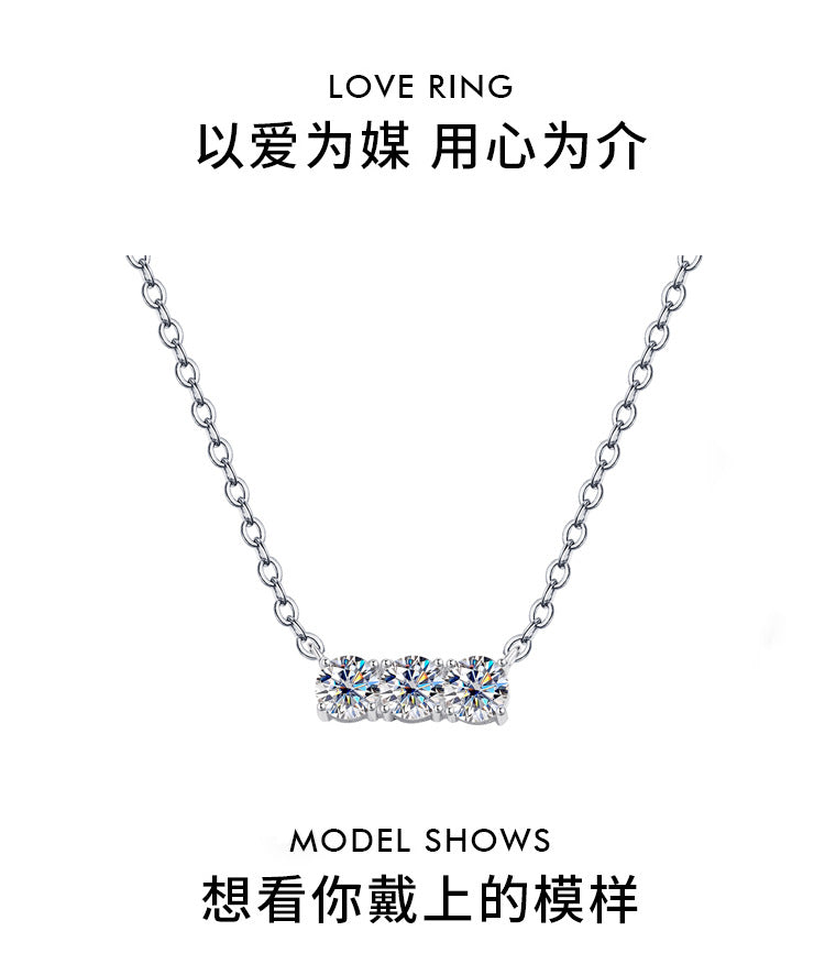 Europe and America S925Silver Sansheng Stone Pendant Moissanite Full Diamond Necklace for Women Light Luxury Simple Moissanite Collarbone Chain Wholesale