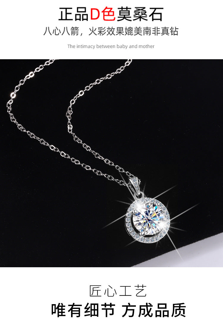 Cross-Border S925Sterling Silver Four-Claw Round Bag Necklace for Women, Moissanite Necklace Pendant, High-End Sweater Chain, Factory Wholesale