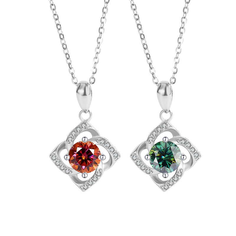 s925Sterling Silver Four-Leaf Clover Necklace Silver Pendant Moissanite Necklace for Women Classic Fashion Collarbone Chain In Stock Wholesale