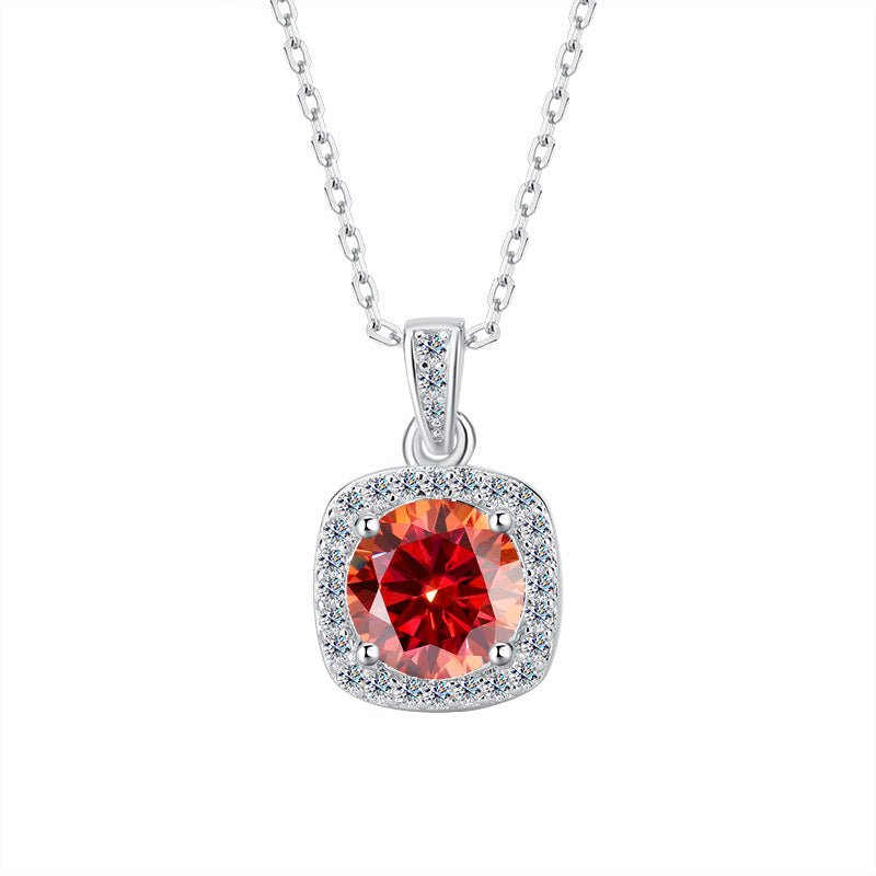 Cross-border hot selling S925Pure Silver Moissanite Square Pendant Necklace Light Luxury High-end Clavicle Chain Moissanite Pendant Wholesale